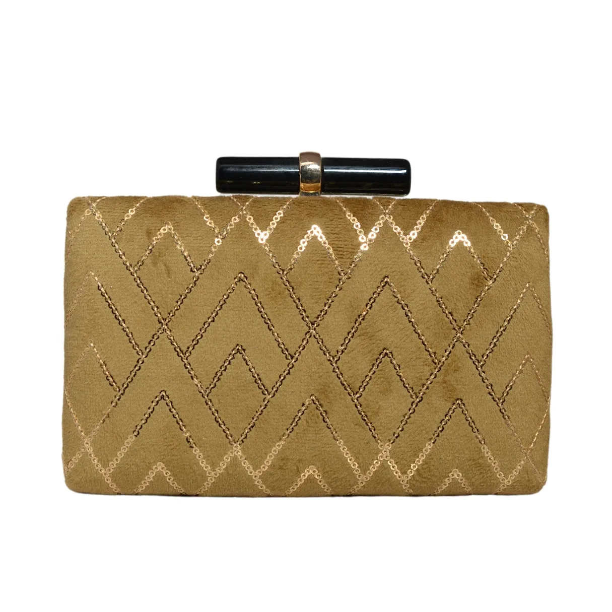 Golden Checks Pattern Sequins Embroidery Clutch