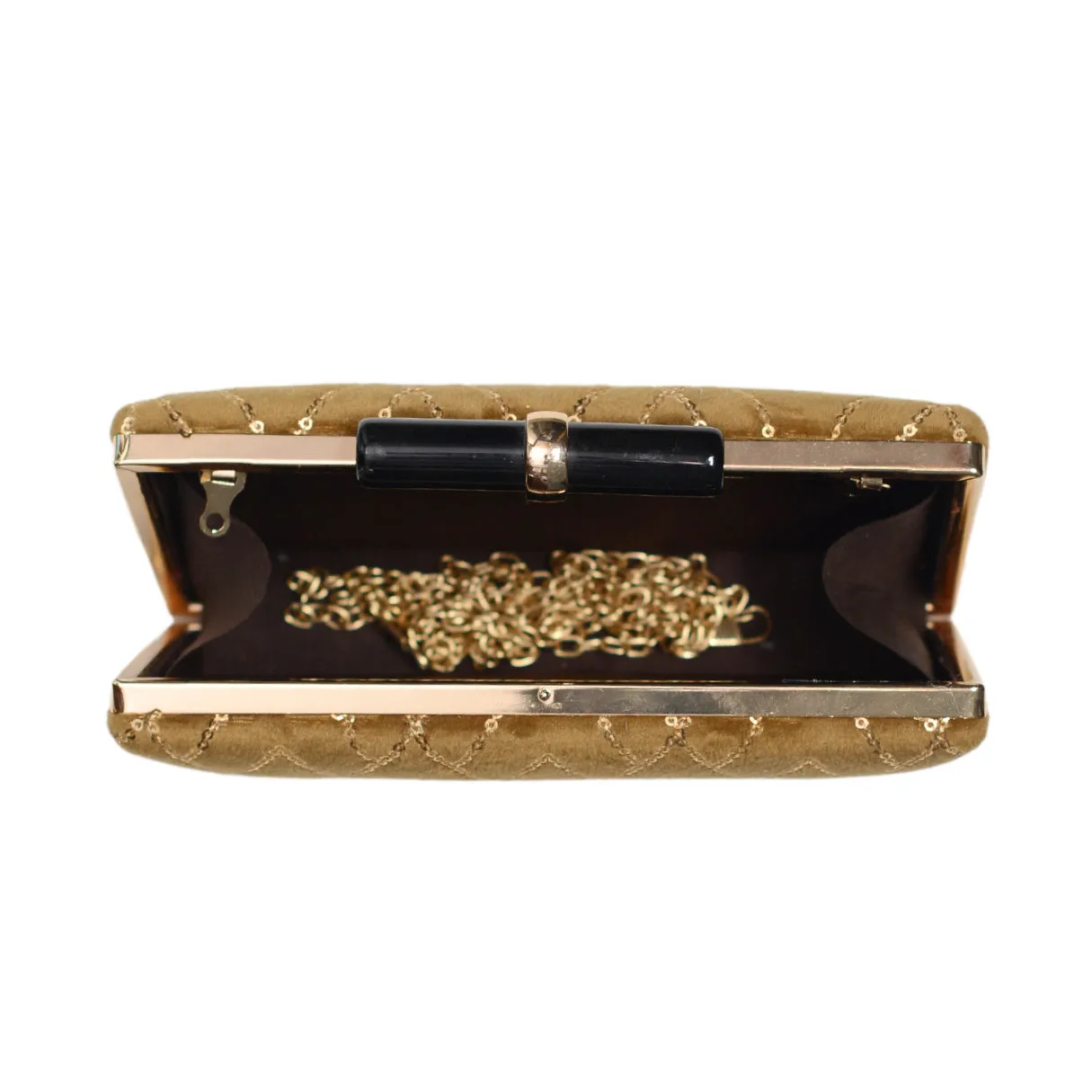 Golden Checks Pattern Sequins Embroidery Clutch