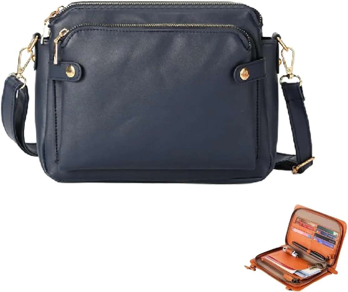 Gpmsign Crossbody Bag, Crossbody Leather Shoulder Bags and Clutches for Women 3 Layer Crossbody Handbags Adjustable