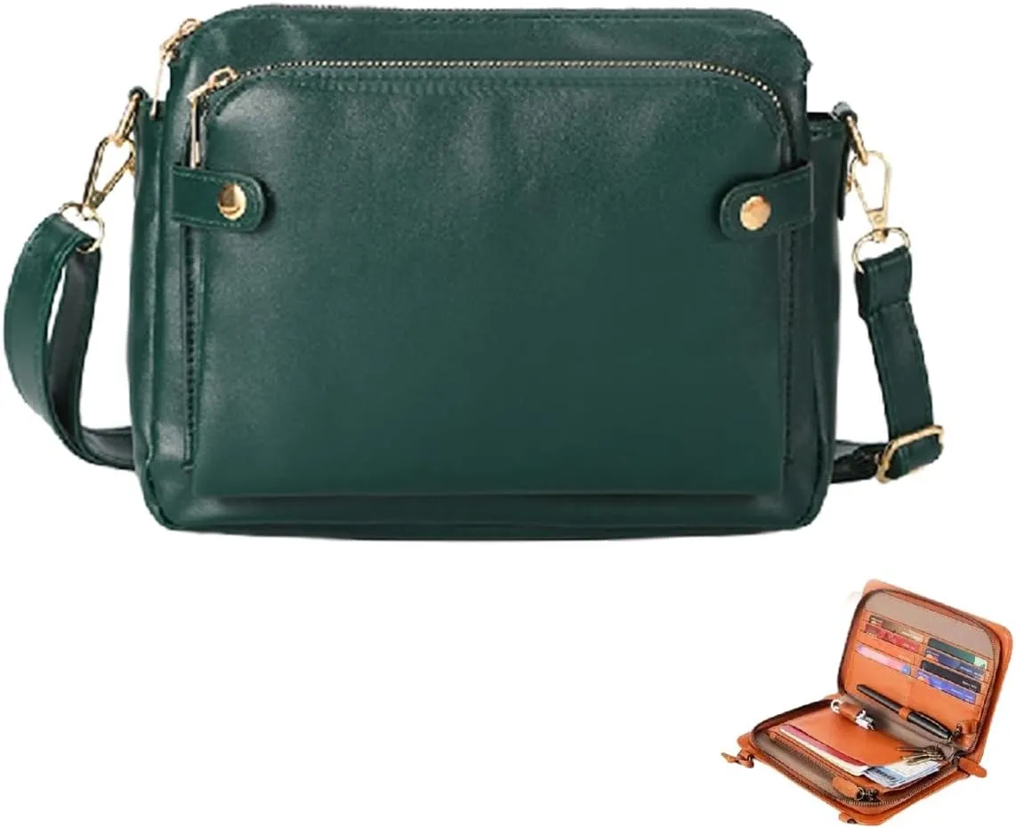 Gpmsign Crossbody Bag, Crossbody Leather Shoulder Bags and Clutches for Women 3 Layer Crossbody Handbags Adjustable