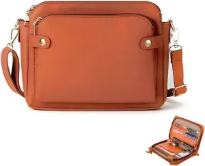 Gpmsign Crossbody Bag, Crossbody Leather Shoulder Bags and Clutches for Women 3 Layer Crossbody Handbags Adjustable