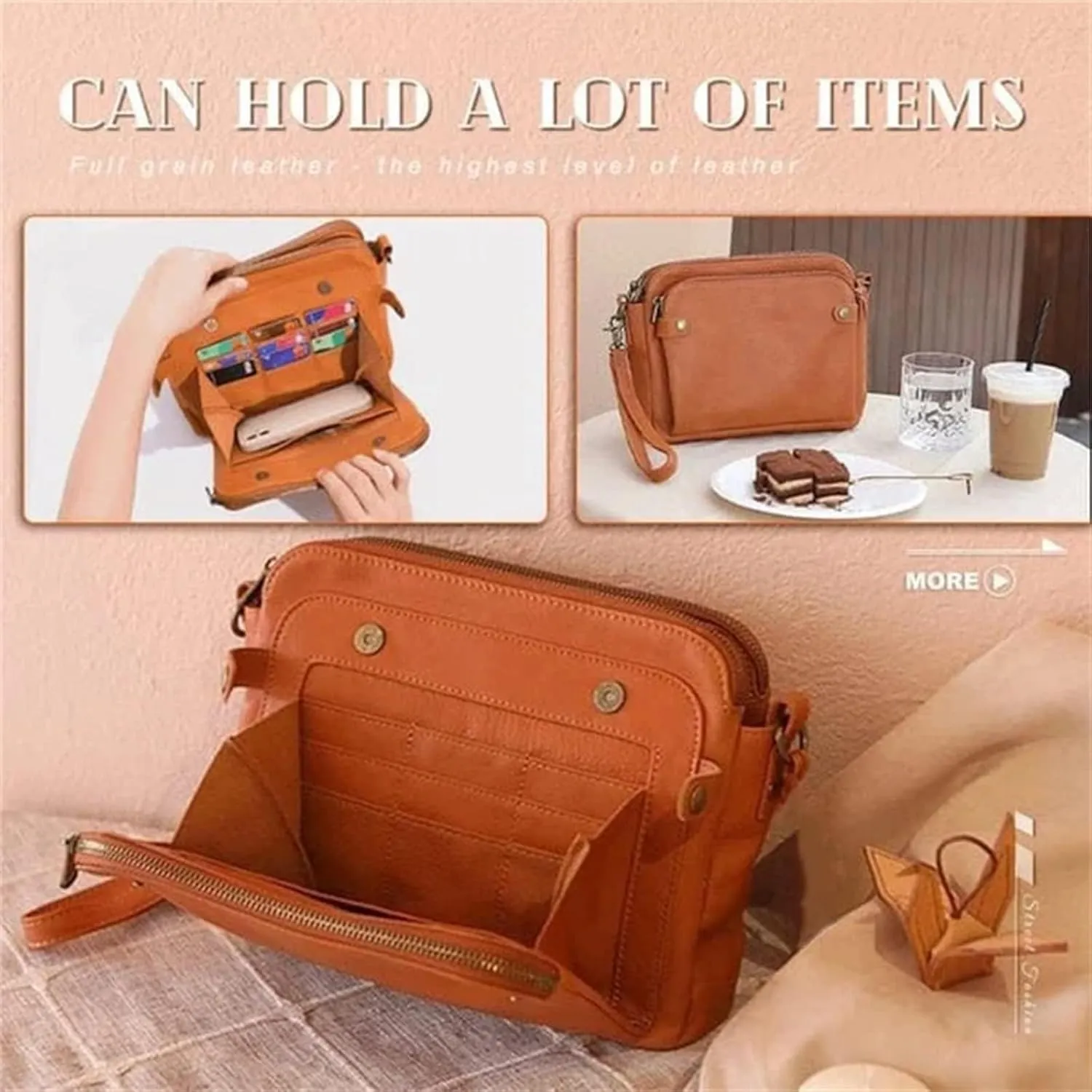 Gpmsign Fashion Anti Theft Leather Bag - 3 Layer Crossbody PU Leather Shoulder Bags and Clutches for Women - Green