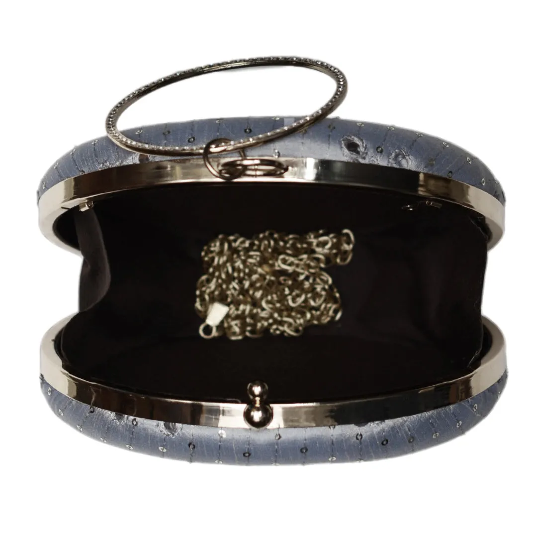 Grey Sequins And Thread Embroidery Round Clutch