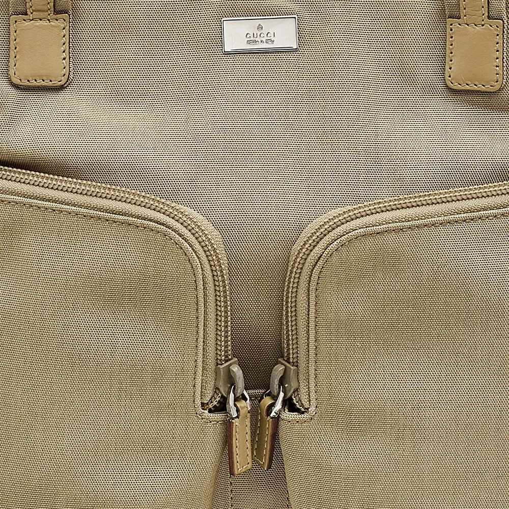 Gucci Beige Canvas and Leather Double Pocket Tote