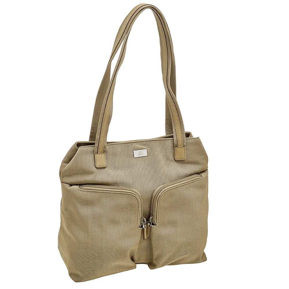 Gucci Beige Canvas and Leather Double Pocket Tote