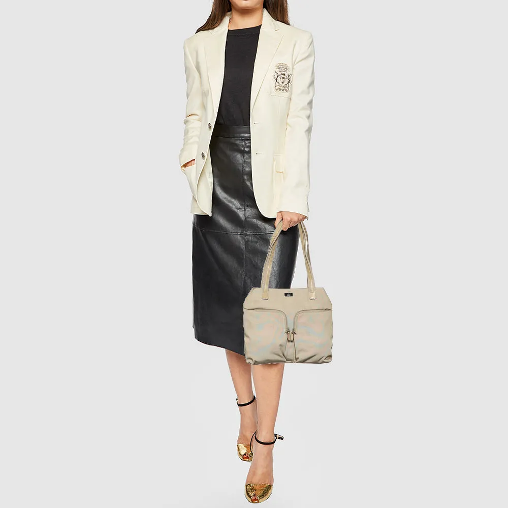 Gucci Beige Canvas and Leather Double Pocket Tote