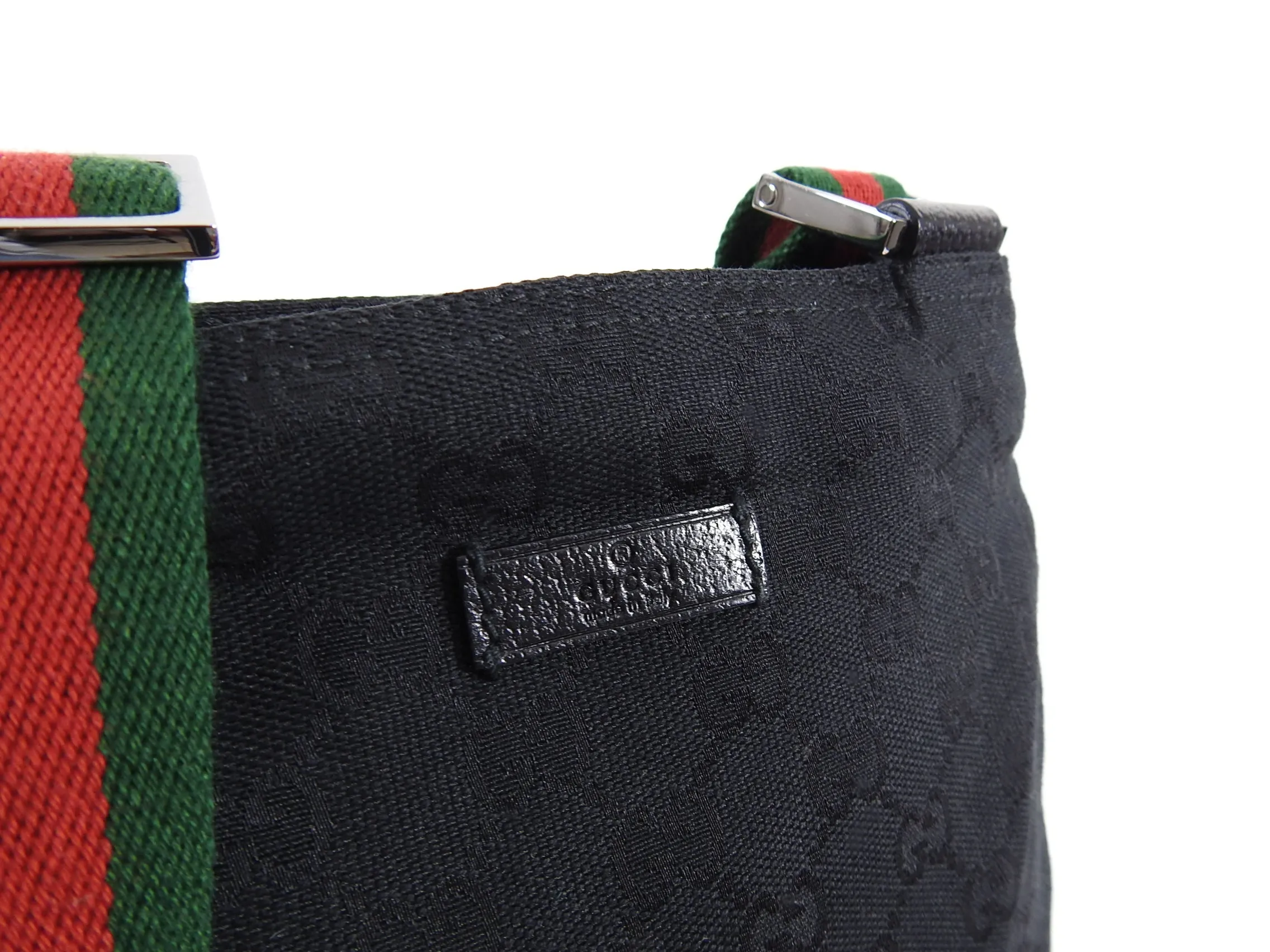 Gucci Black Monogram Canvas Web Stripe Messenger Bag