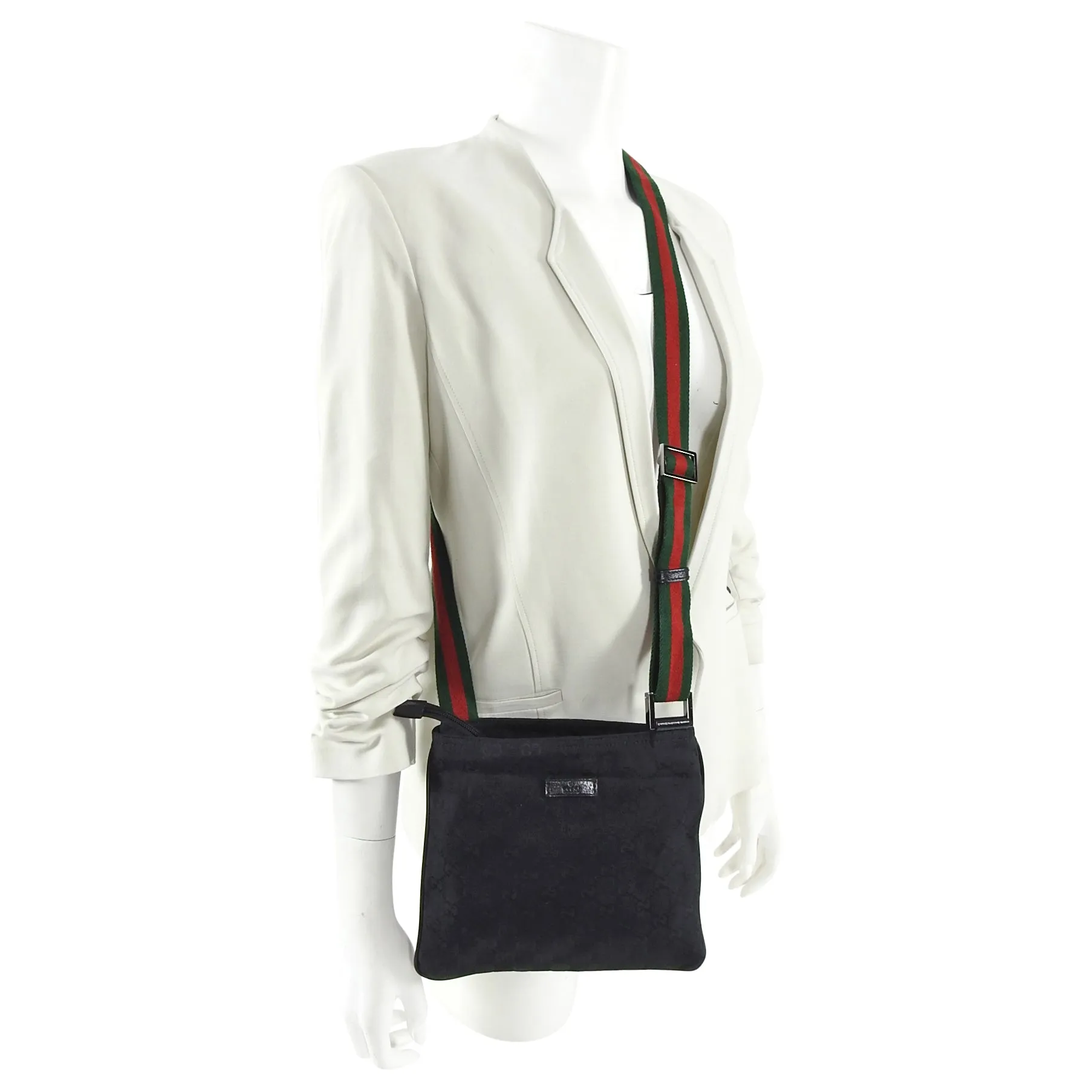 Gucci Black Monogram Canvas Web Stripe Messenger Bag