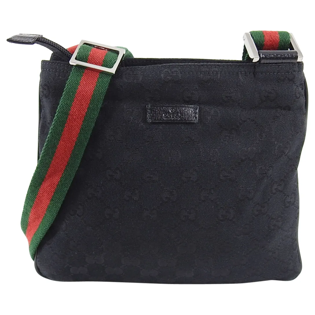Gucci Black Monogram Canvas Web Stripe Messenger Bag