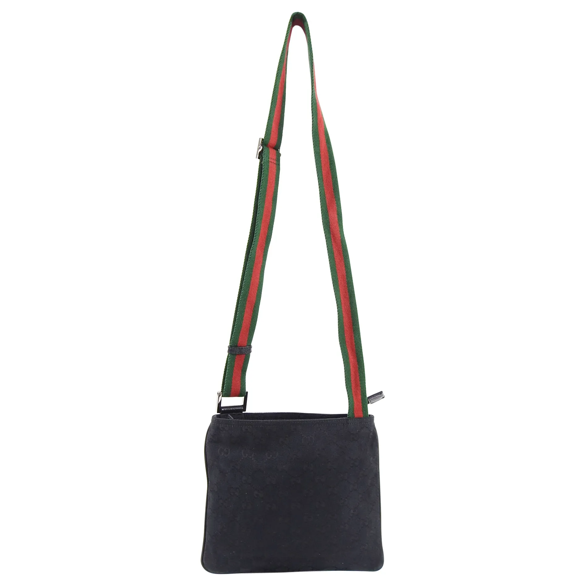 Gucci Black Monogram Canvas Web Stripe Messenger Bag