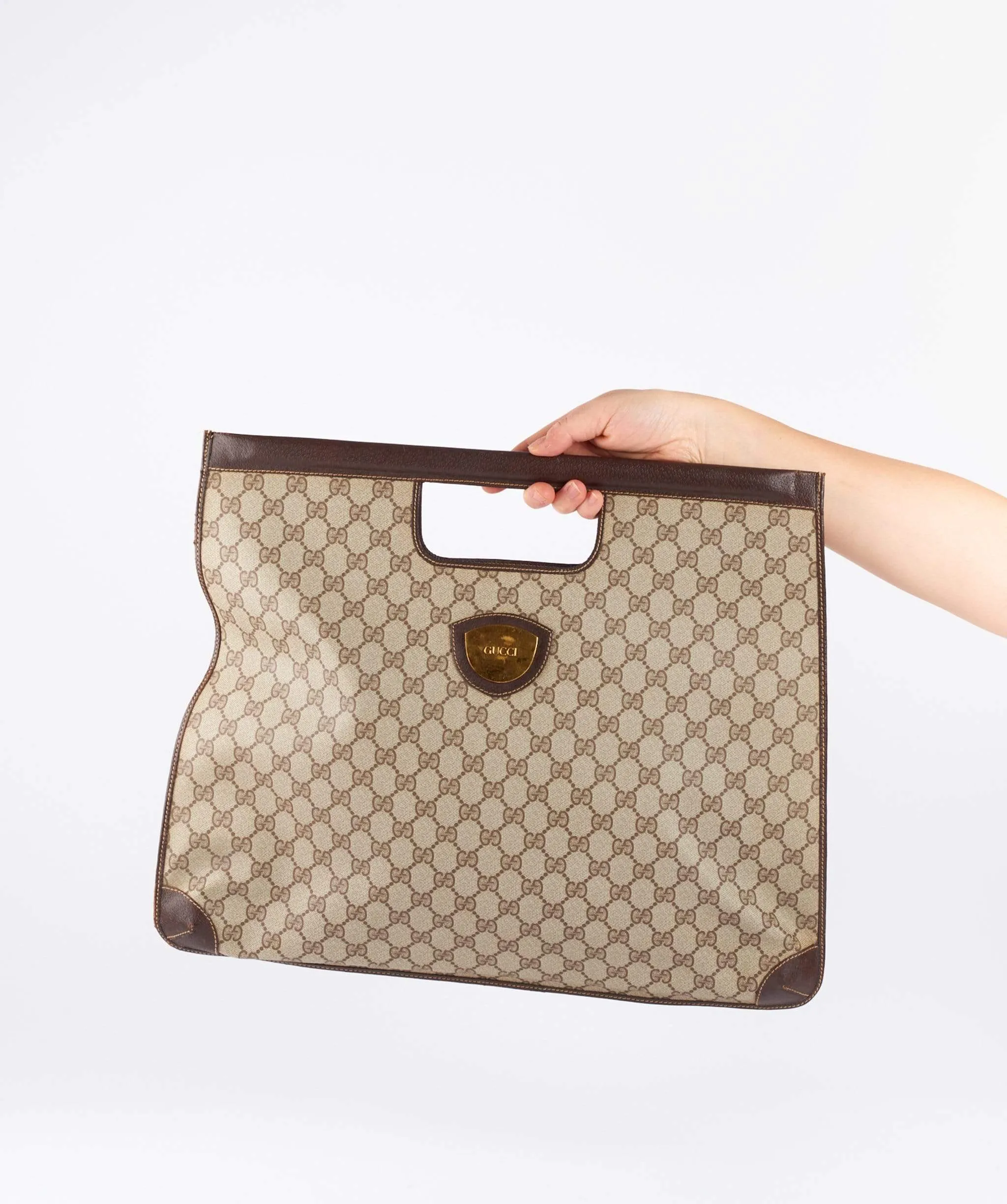 GUCCI GG Canvas Flat Hand Bag PVC Leather