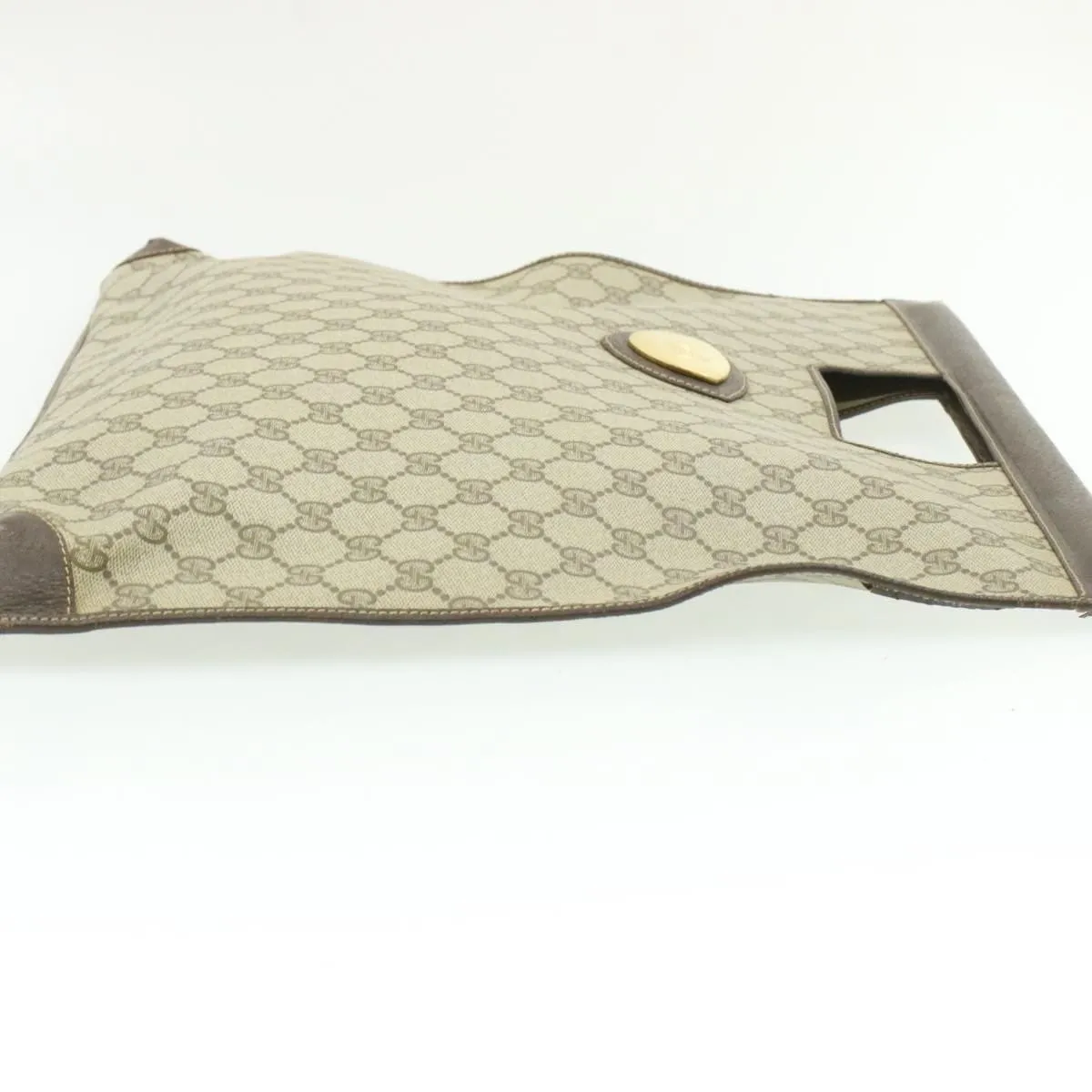 GUCCI GG Canvas Flat Hand Bag PVC Leather