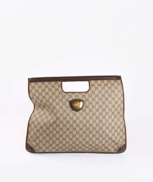 GUCCI GG Canvas Flat Hand Bag PVC Leather