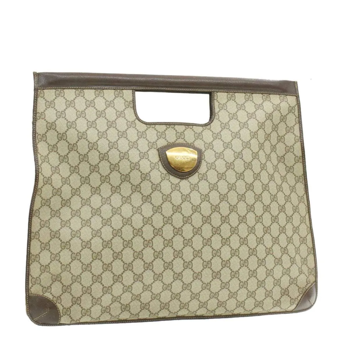 GUCCI GG Canvas Flat Hand Bag PVC Leather