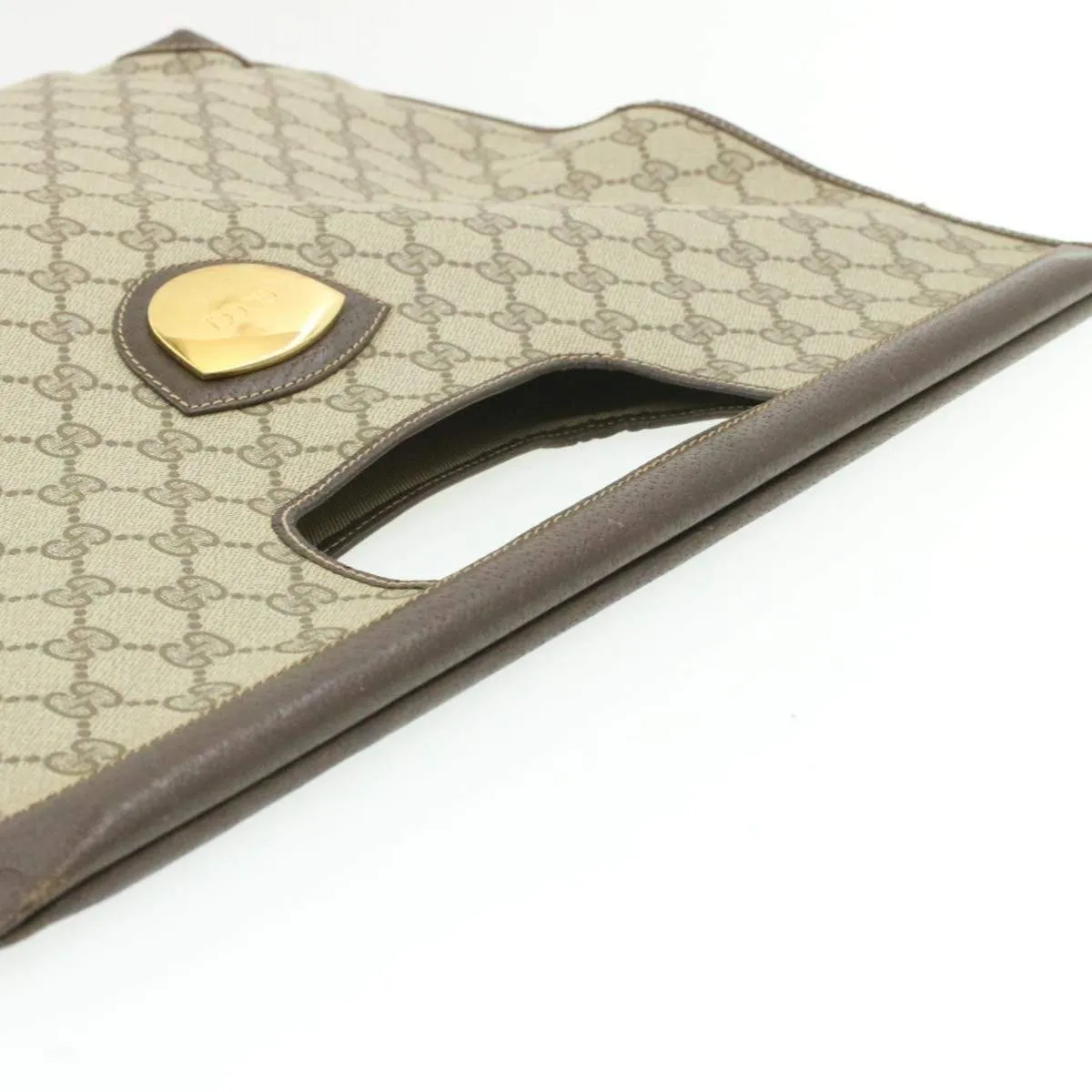 GUCCI GG Canvas Flat Hand Bag PVC Leather