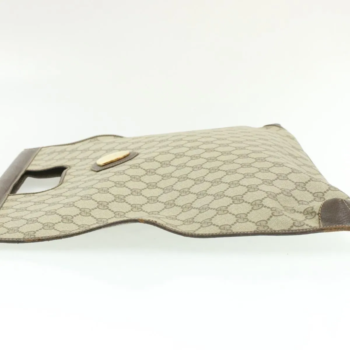 GUCCI GG Canvas Flat Hand Bag PVC Leather