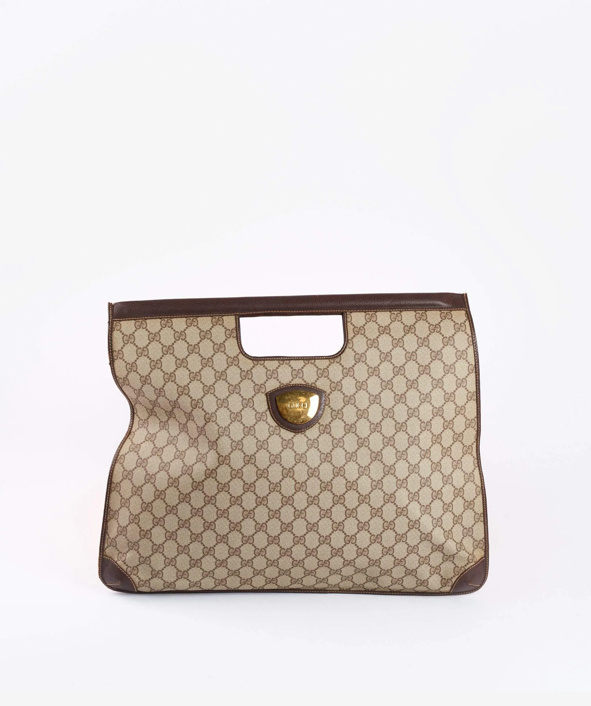 GUCCI GG Canvas Flat Hand Bag PVC Leather