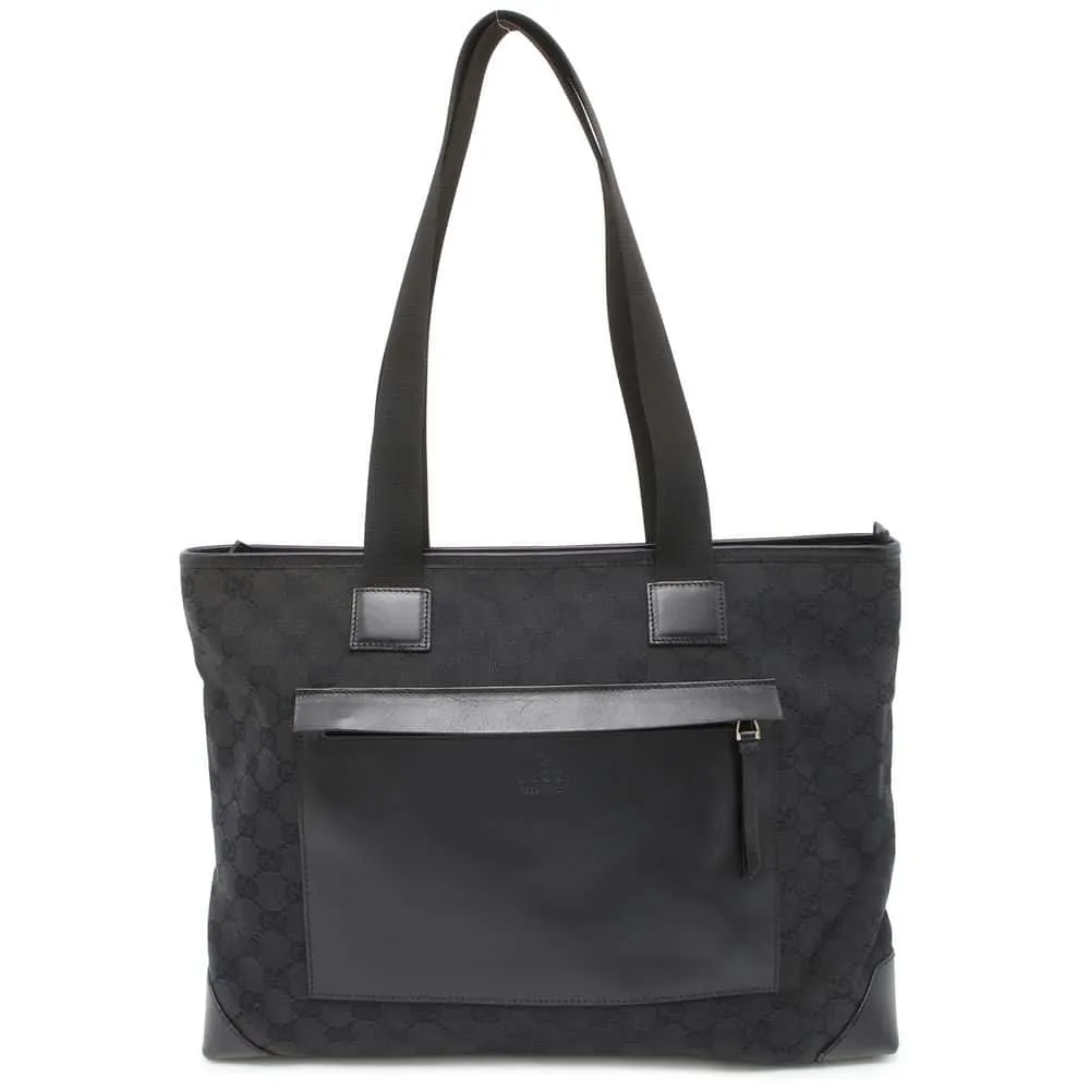 Gucci GG Canvas Tote Bag Black 34339 Canvas Leather