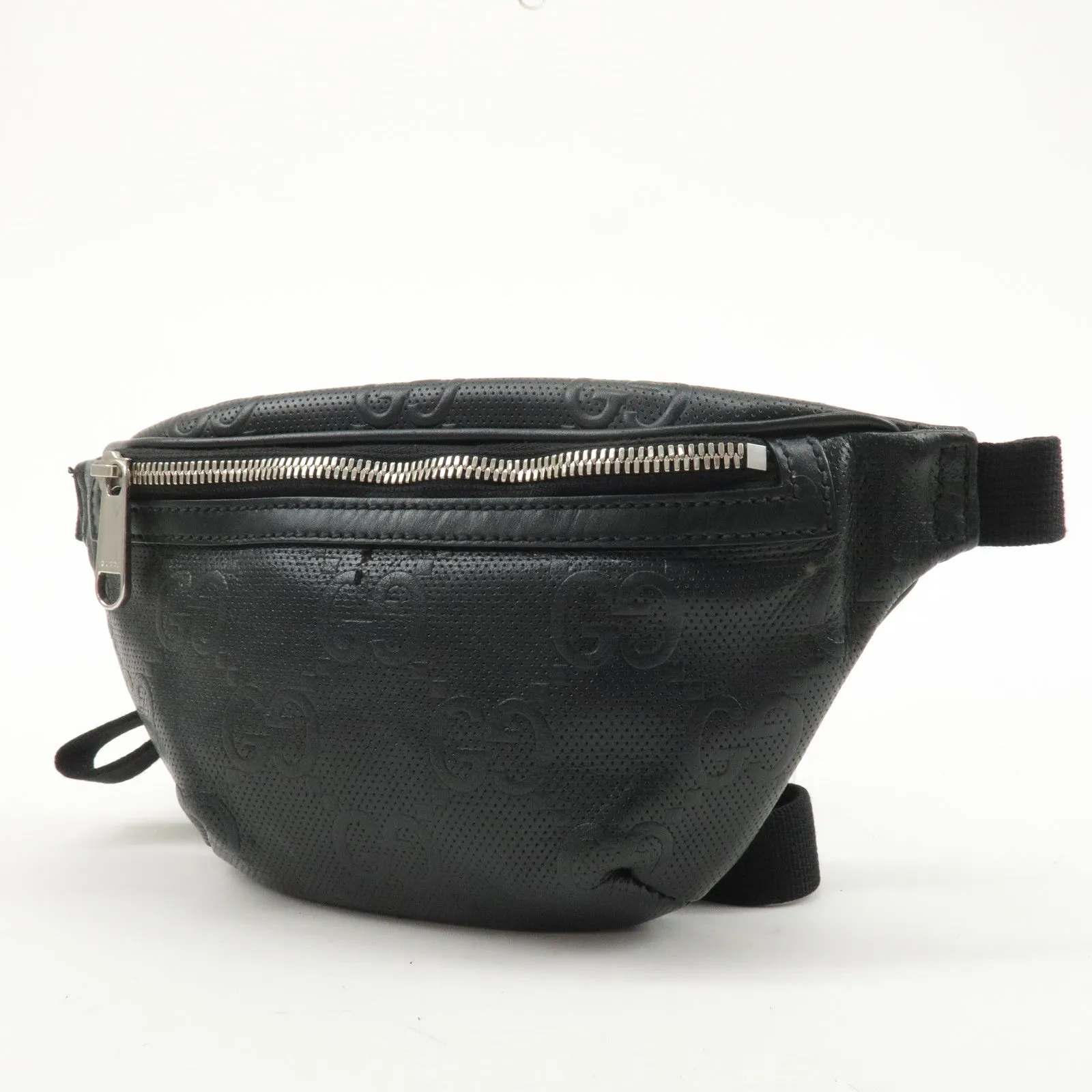 GUCCI GG Embossed Leather Small Waist Bag Black 658582 Used