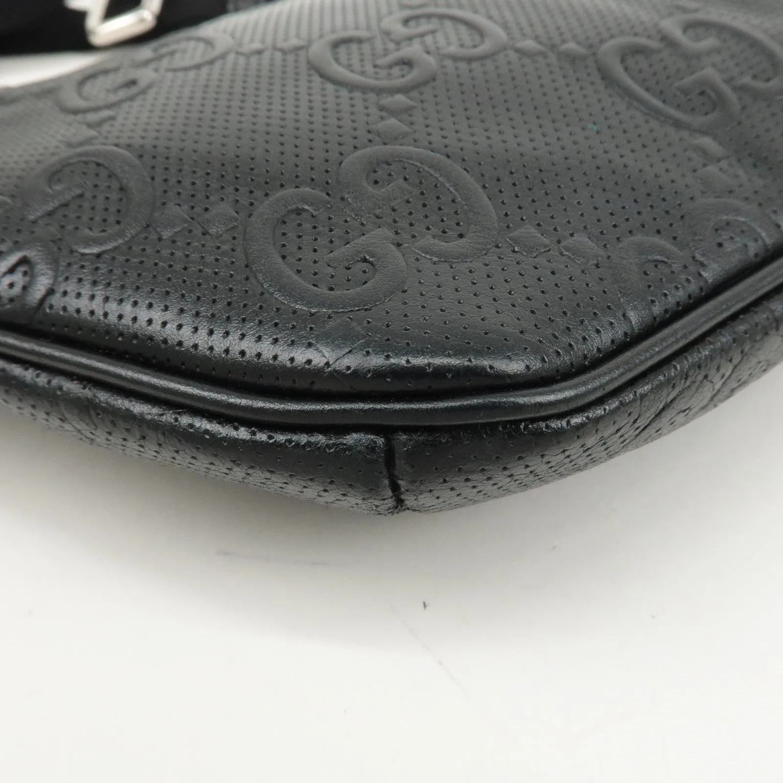 GUCCI GG Embossed Leather Small Waist Bag Black 658582 Used