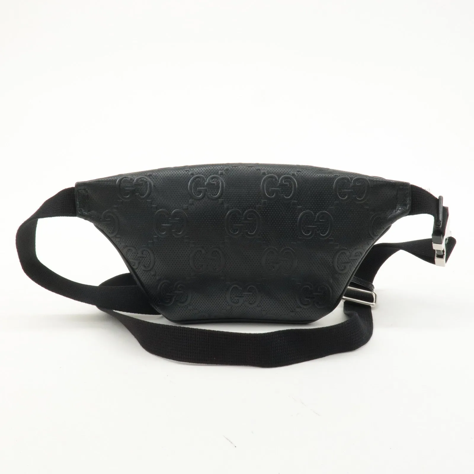 GUCCI GG Embossed Leather Small Waist Bag Black 658582 Used