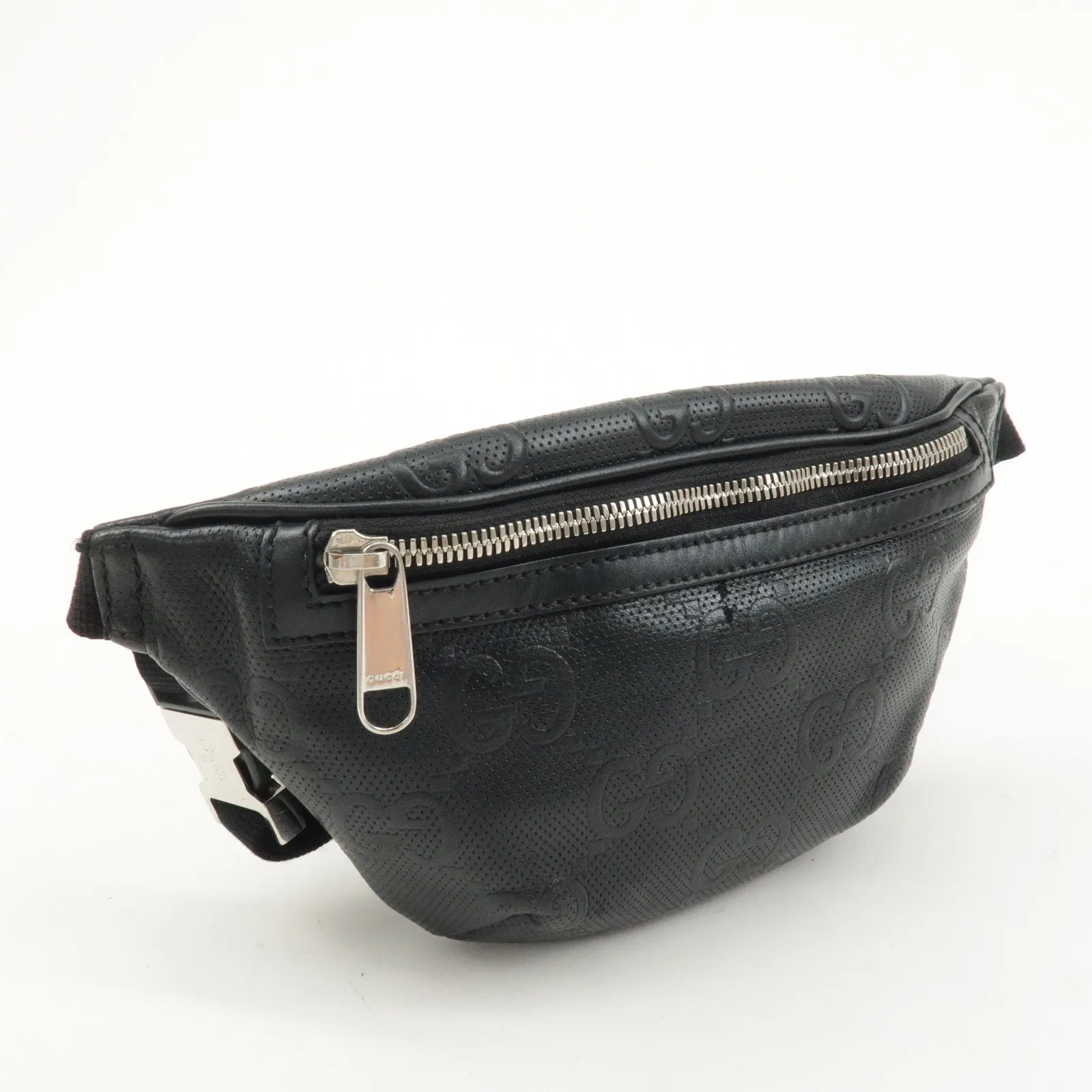 GUCCI GG Embossed Leather Small Waist Bag Black 658582 Used
