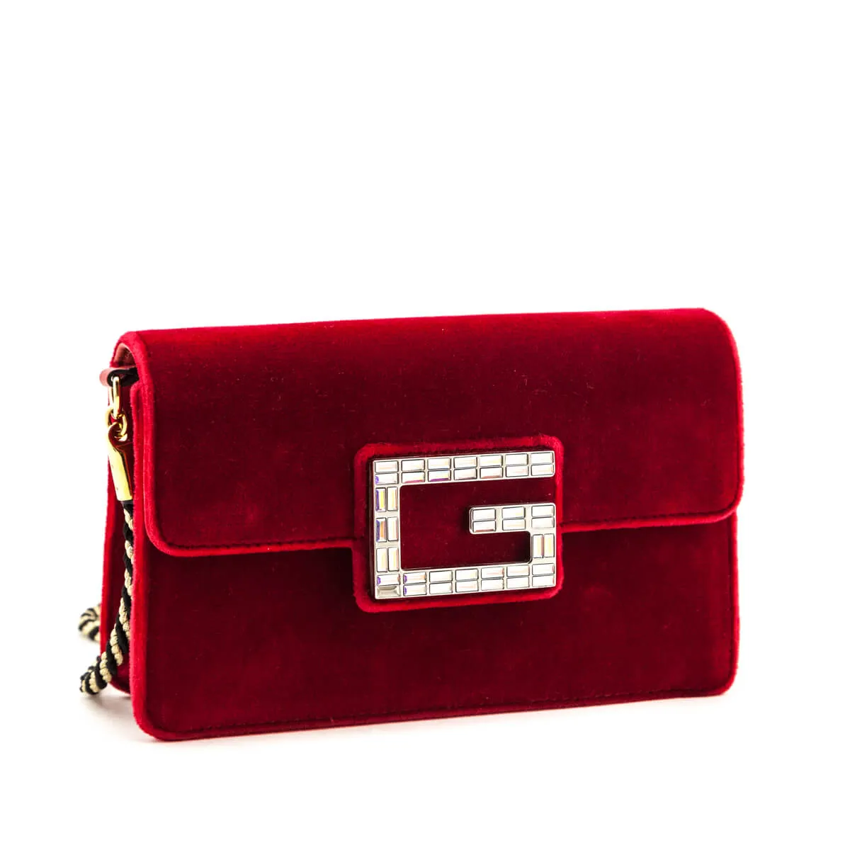 Gucci Red Velvet Crystal Square G Crossbody Bag