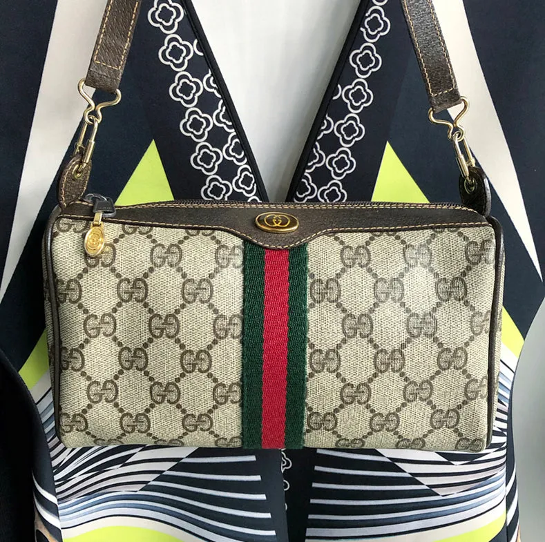 Gucci Vintage 1980’s Brown Monogram Canvas Shoulder Bag