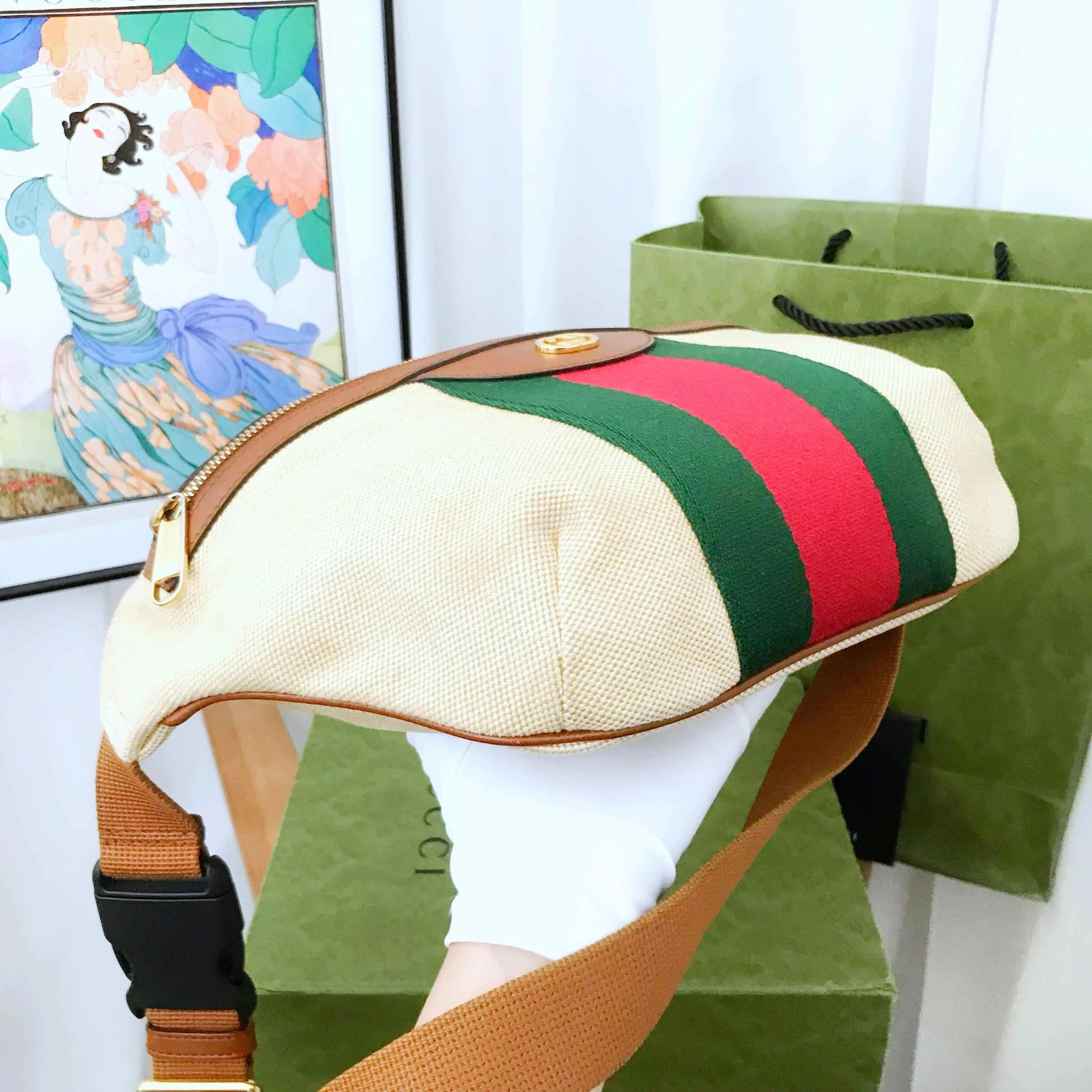 Gucci Vintage Beige Canvas Belt Bag