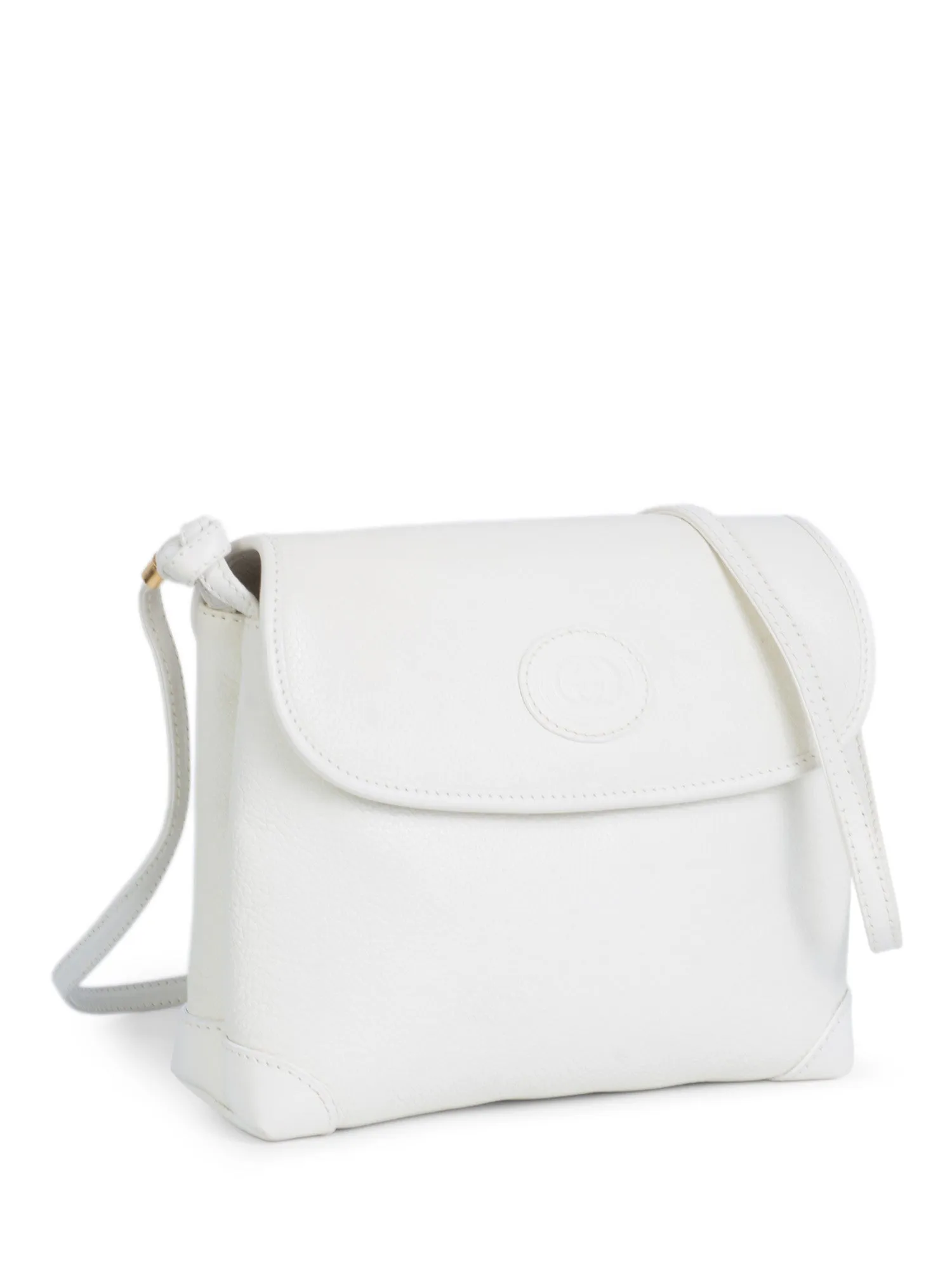 Gucci Vintage GG Logo Leather Messenger Flap Bag White
