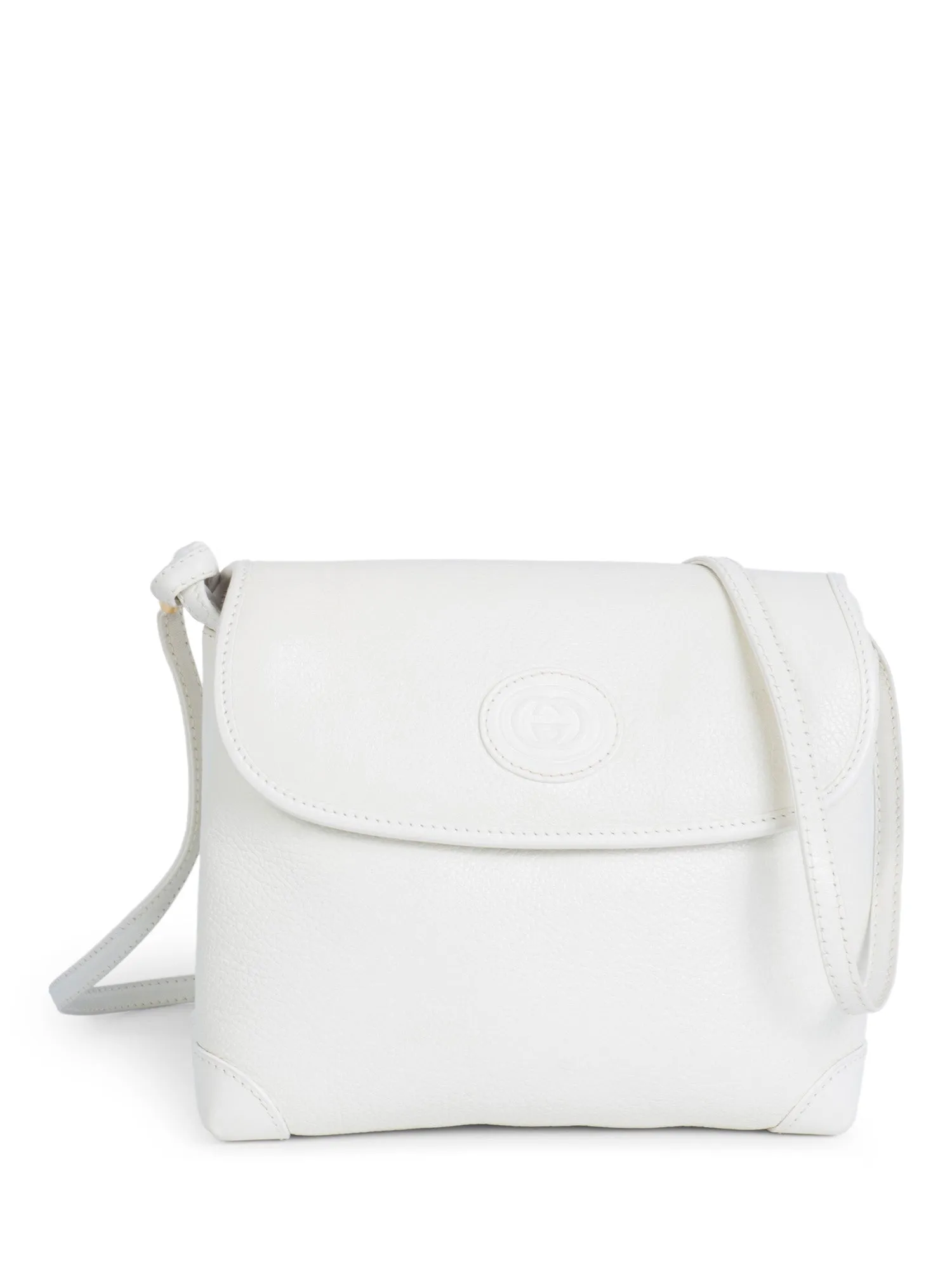 Gucci Vintage GG Logo Leather Messenger Flap Bag White