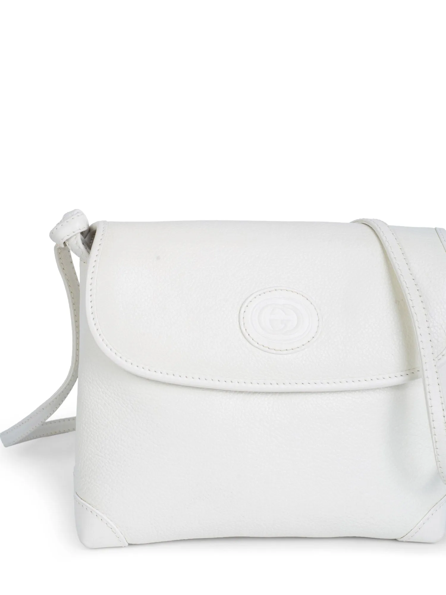 Gucci Vintage GG Logo Leather Messenger Flap Bag White