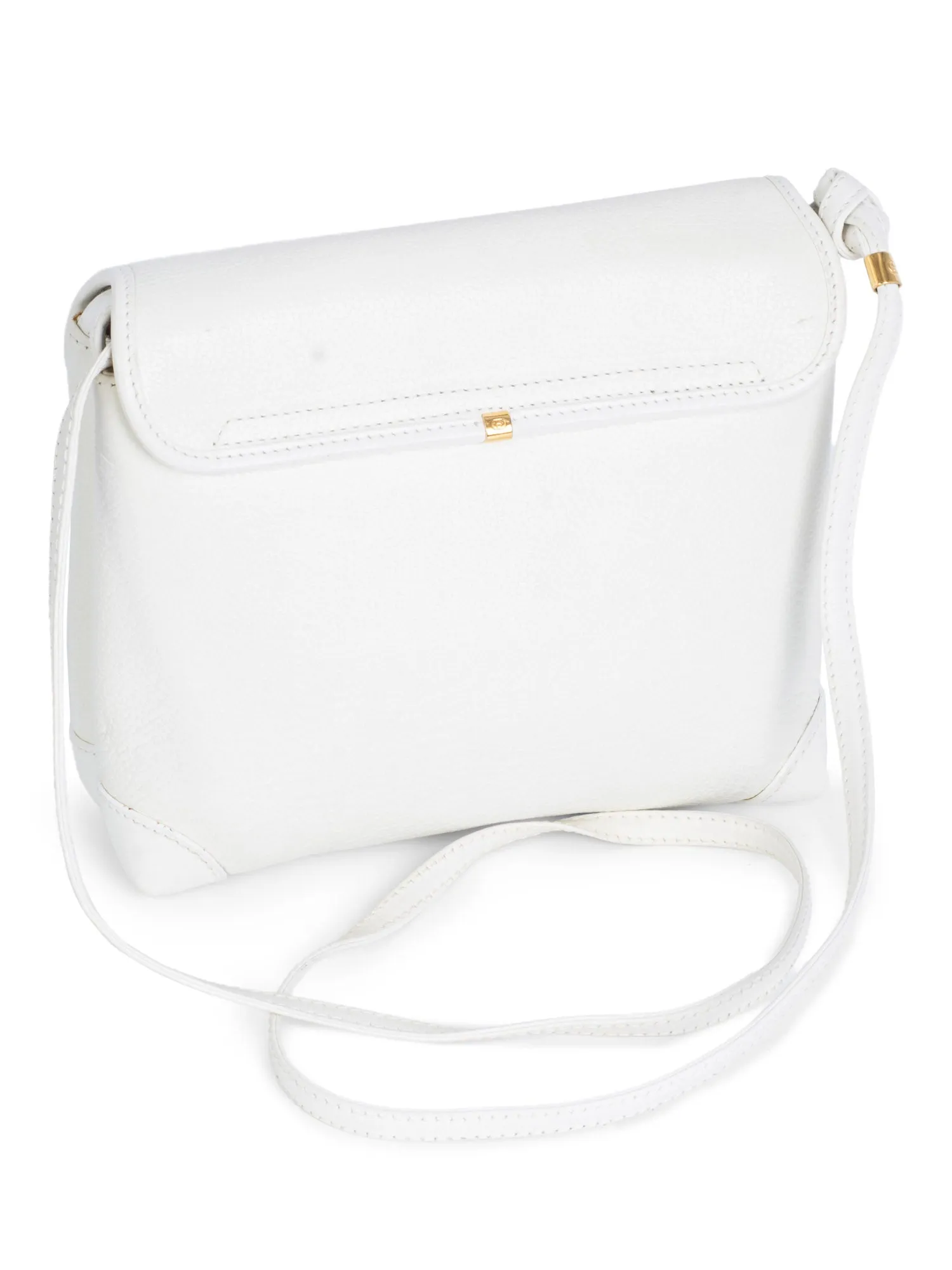Gucci Vintage GG Logo Leather Messenger Flap Bag White