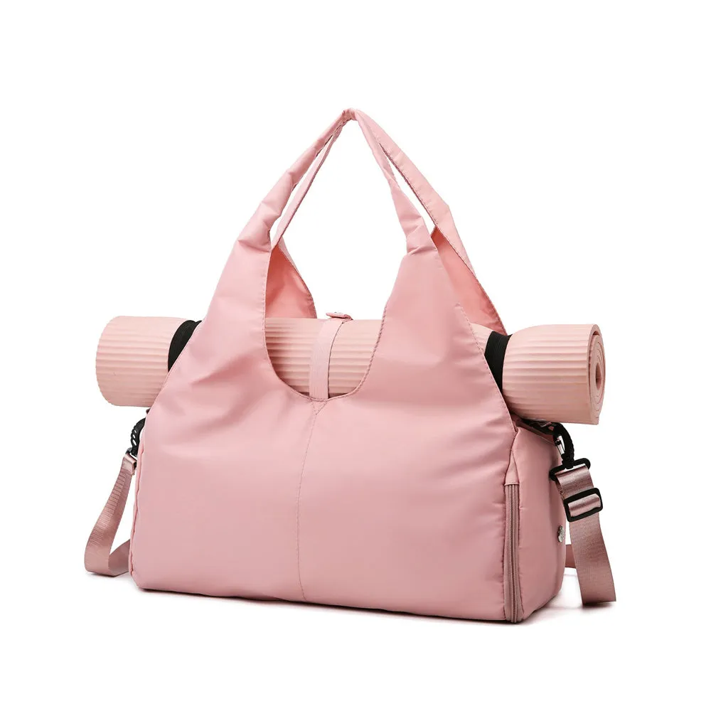 Gym Tote Bag with Shoe Compartment for Women Travel Duffel Bag Yoga Mat Holder Pink
