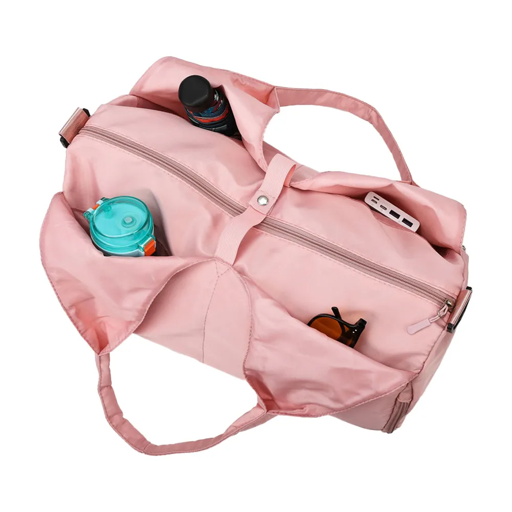 Gym Tote Bag with Shoe Compartment for Women Travel Duffel Bag Yoga Mat Holder Pink
