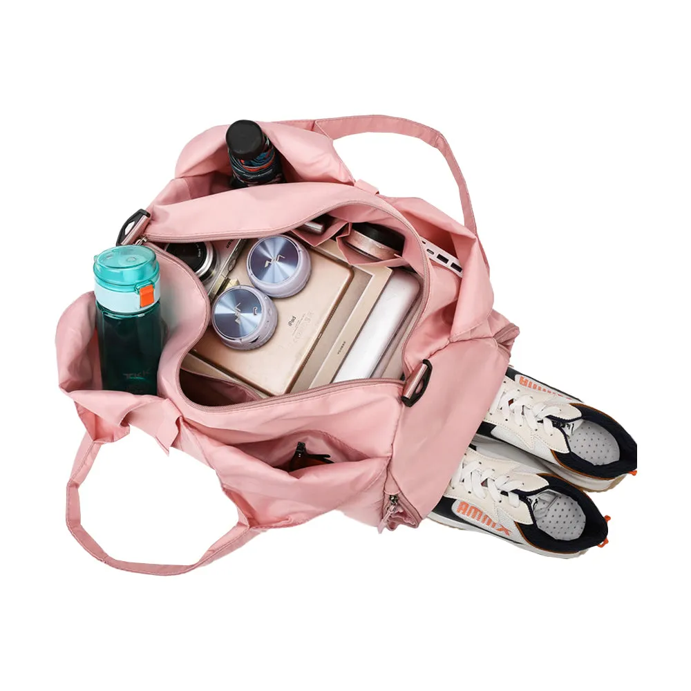 Gym Tote Bag with Shoe Compartment for Women Travel Duffel Bag Yoga Mat Holder Pink