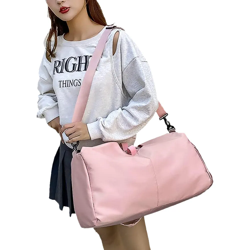 Gym Tote Bag with Shoe Compartment for Women Travel Duffel Bag Yoga Mat Holder Pink