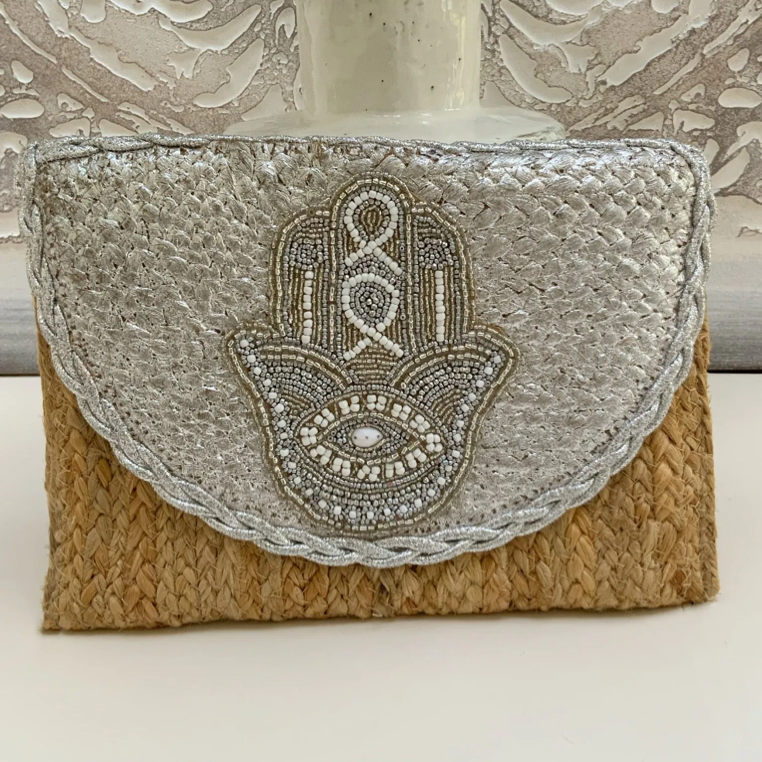 Hamsa Hand Embellished Boho Clutch