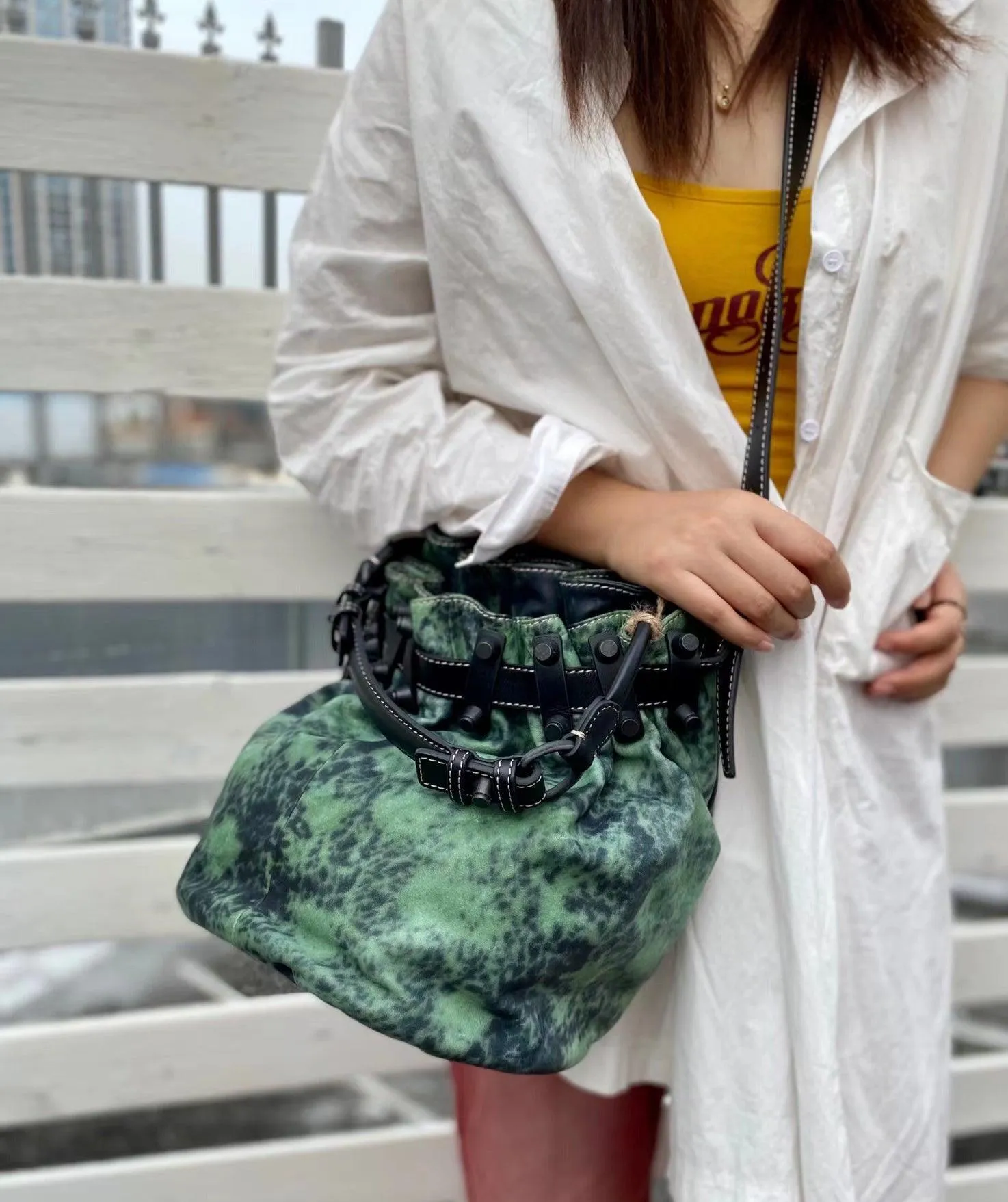 Handcrafted Bohemian Vintage Italian Leather Drawstring Bucket Shoulder Bag | A Perfect Gift for Her