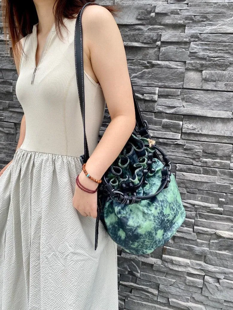 Handcrafted Bohemian Vintage Italian Leather Drawstring Bucket Shoulder Bag | A Perfect Gift for Her