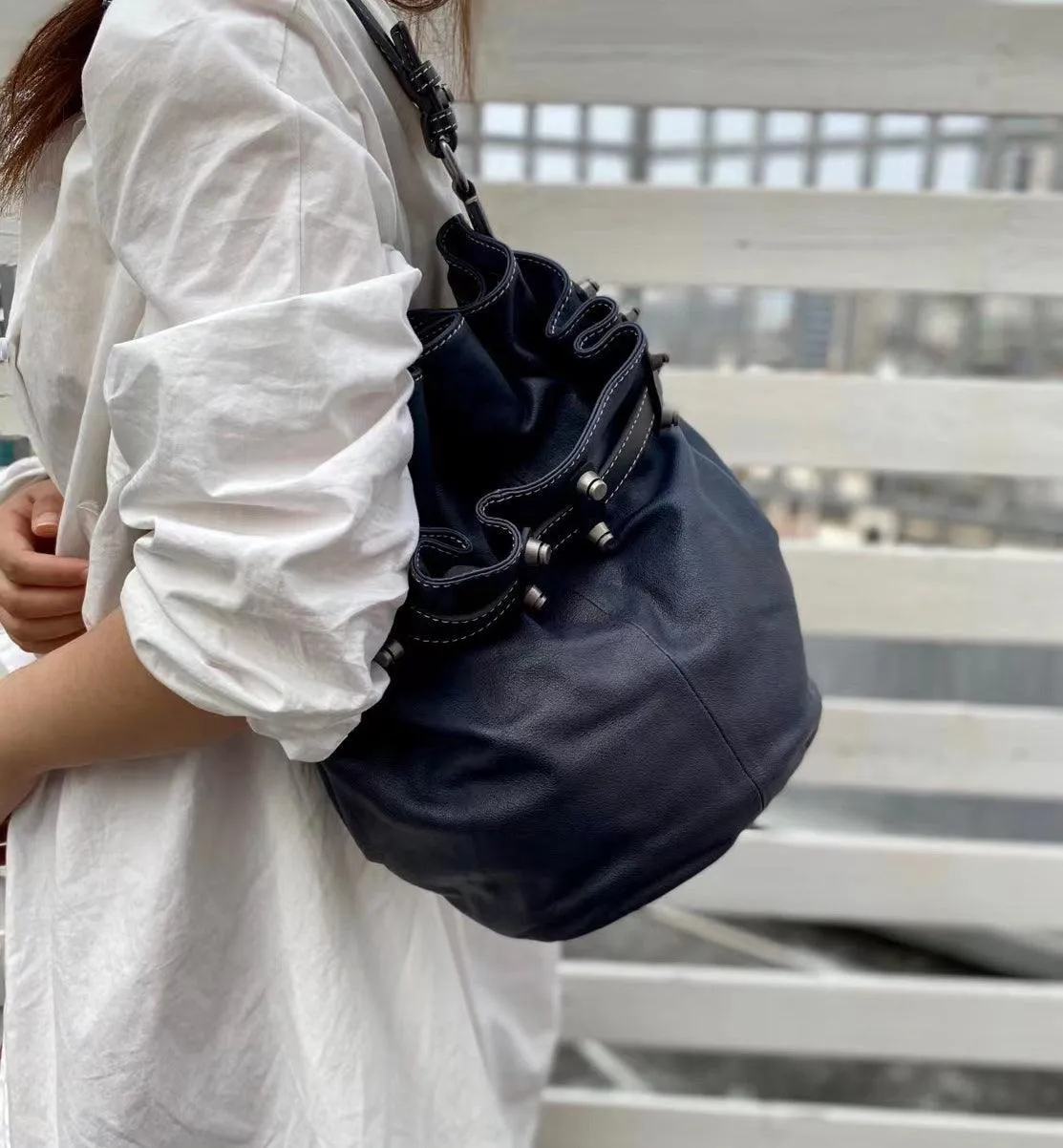 Handcrafted Bohemian Vintage Italian Leather Drawstring Bucket Shoulder Bag | A Perfect Gift for Her