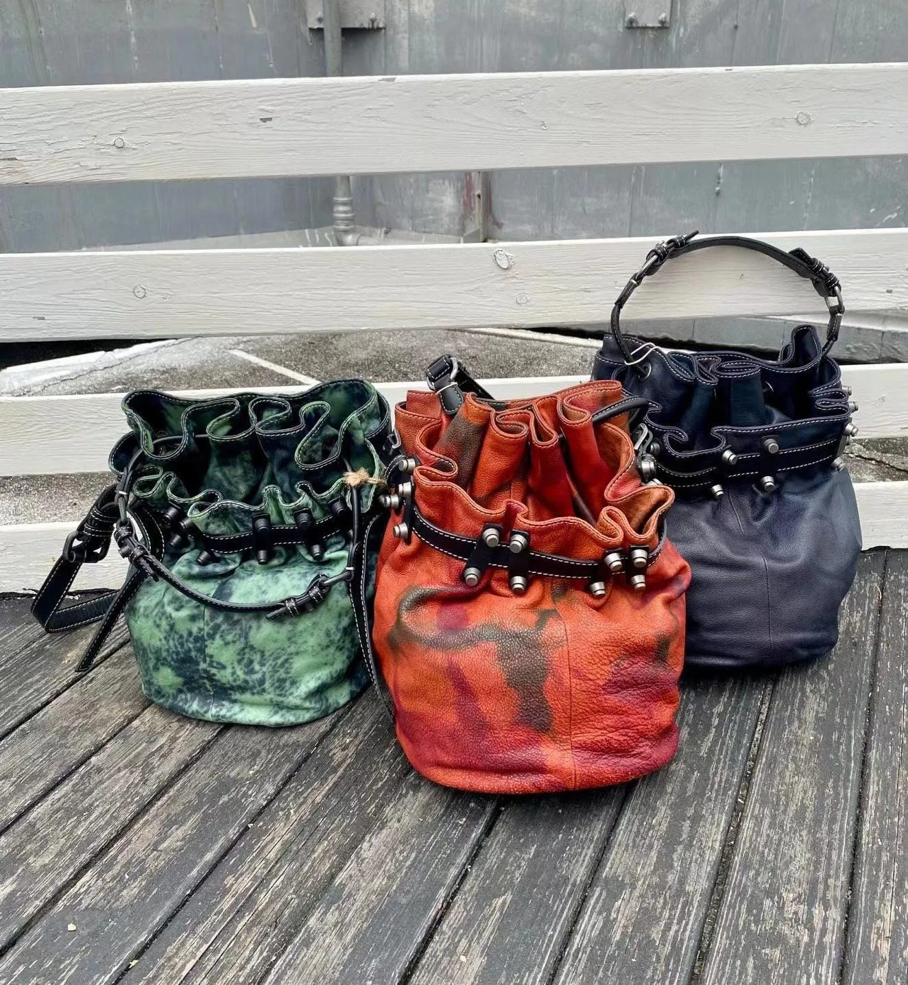 Handcrafted Bohemian Vintage Italian Leather Drawstring Bucket Shoulder Bag | A Perfect Gift for Her