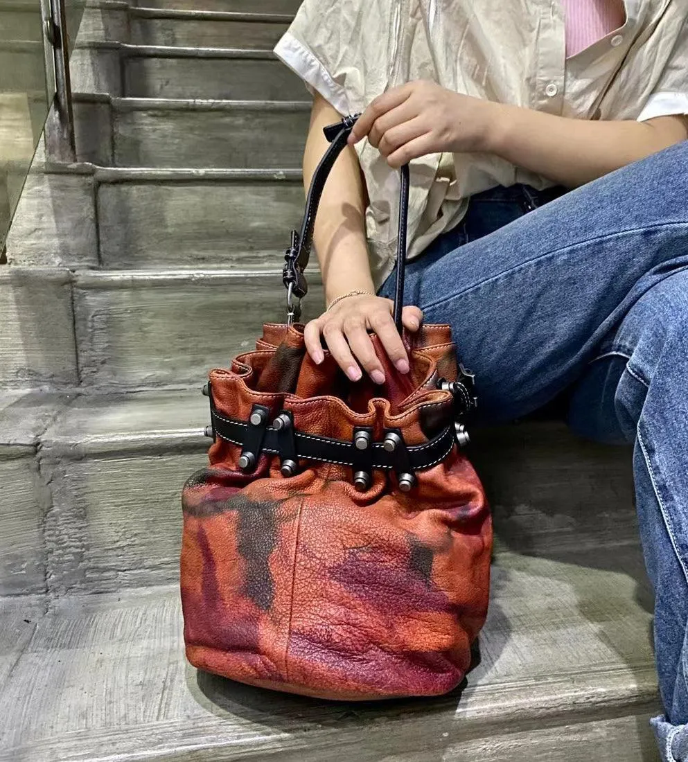 Handcrafted Bohemian Vintage Italian Leather Drawstring Bucket Shoulder Bag | A Perfect Gift for Her