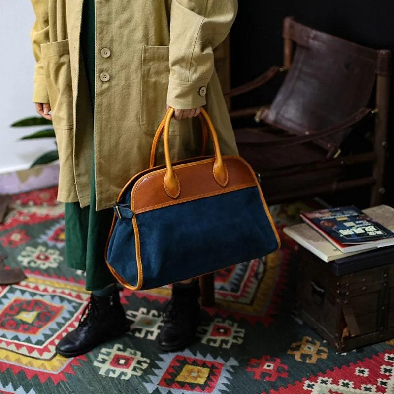 Handcrafted Italian Cowhide Leather Handbag, Velvety Soft Suede Leather Domed Satchel,  Leather Laptop Bag, Weekend Bag, Christmas Gift