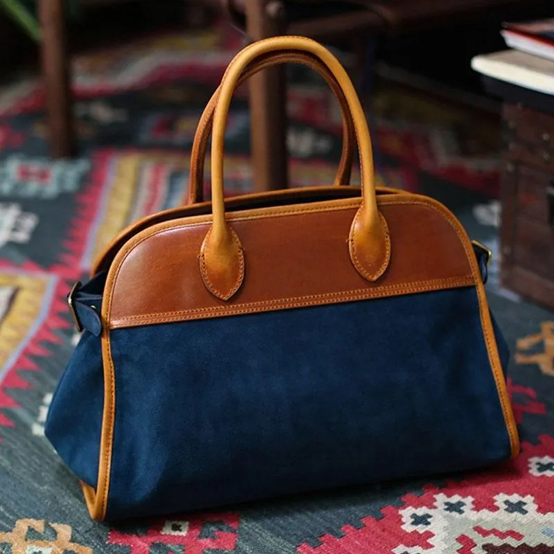 Handcrafted Italian Cowhide Leather Handbag, Velvety Soft Suede Leather Domed Satchel,  Leather Laptop Bag, Weekend Bag, Christmas Gift