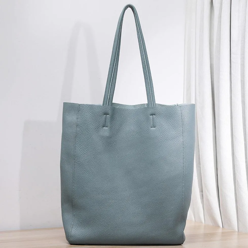 Handcrafted Leather Tote Bag | Grain Leather Large Tote Bag |  Birthday gift for her, yellow, Shell Pink, Caramel, Black Blue Gift For Her
