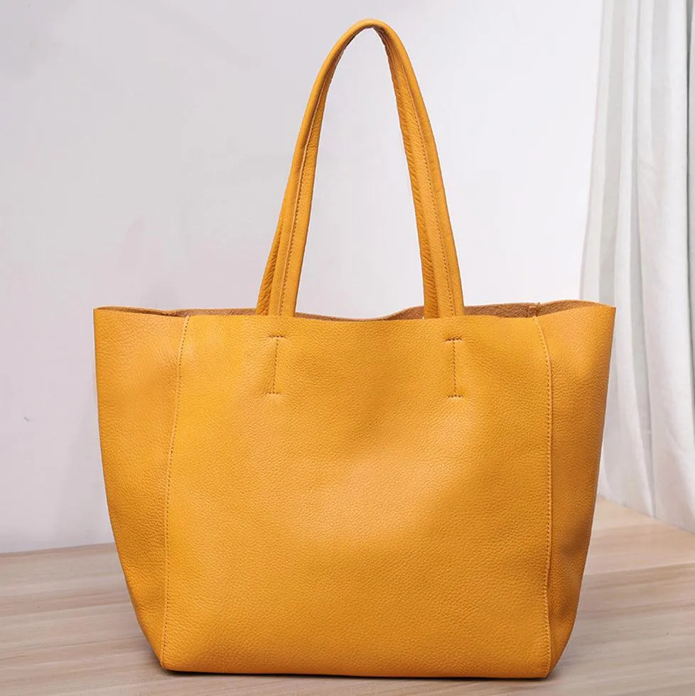 Handcrafted Leather Tote Bag | Grain Leather Large Tote Bag |  Birthday gift for her, yellow, Shell Pink, Caramel, Black Blue Gift For Her