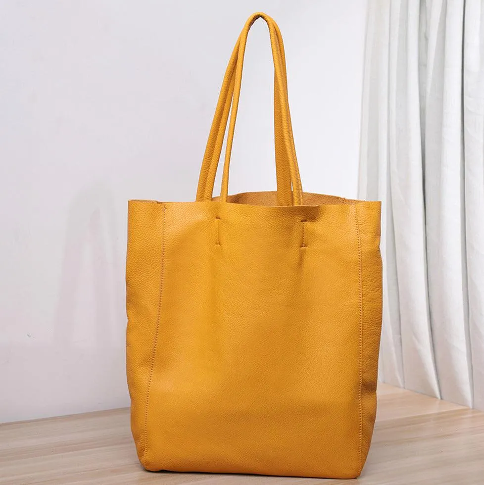 Handcrafted Leather Tote Bag | Grain Leather Large Tote Bag |  Birthday gift for her, yellow, Shell Pink, Caramel, Black Blue Gift For Her