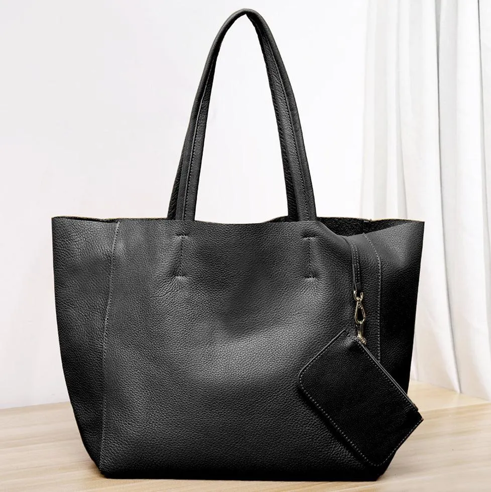 Handcrafted Leather Tote Bag | Grain Leather Large Tote Bag |  Birthday gift for her, yellow, Shell Pink, Caramel, Black Blue Gift For Her