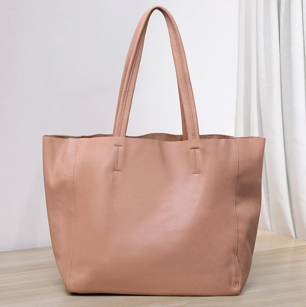 Handcrafted Leather Tote Bag | Grain Leather Large Tote Bag |  Birthday gift for her, yellow, Shell Pink, Caramel, Black Blue Gift For Her